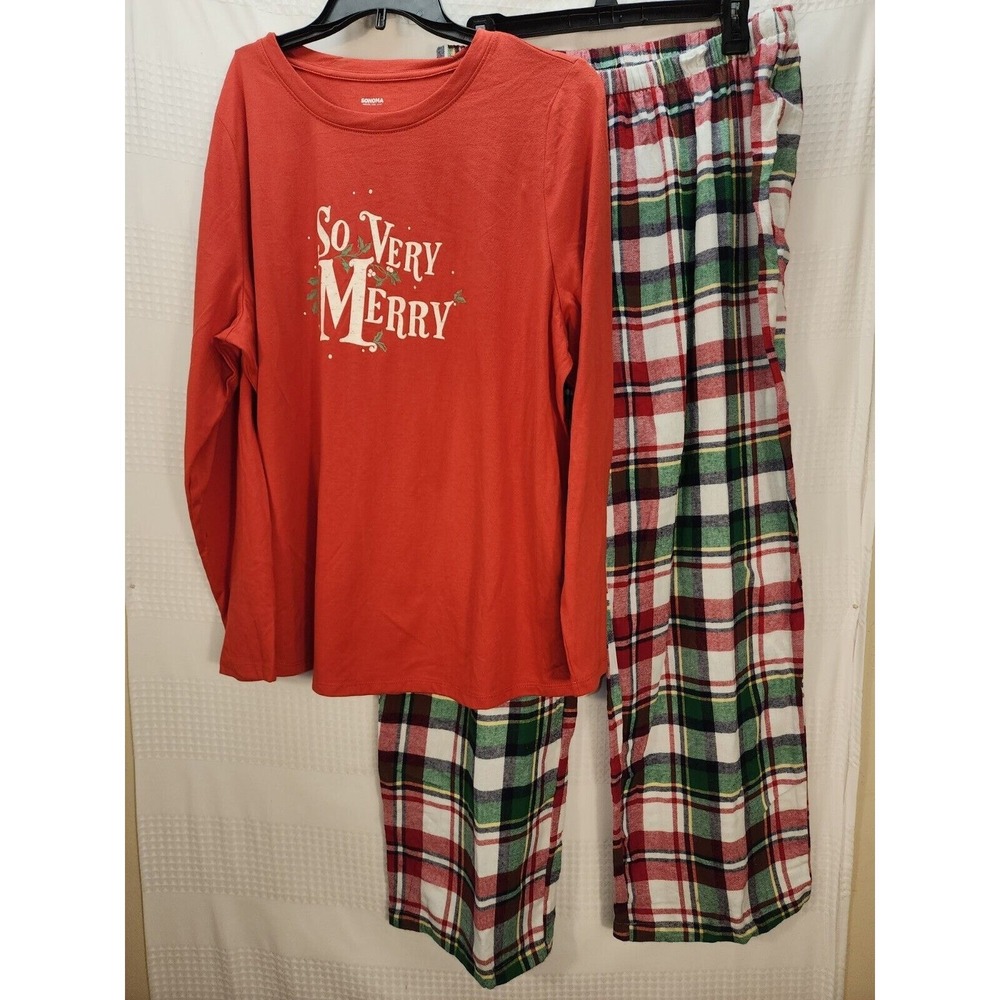 Jammies For Your Families Sonoma Pajama Set Womens Sz 1x Holiday Plaid Christmas